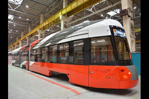 Uraltransmash has unveiled its fully low-floor Type 71-418 tram.